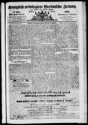 Königlich privilegirte Berlinische Zeitung von Staats- und gelehrten Sachen vom 17.11.1881