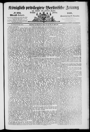 Königlich privilegirte Berlinische Zeitung von Staats- und gelehrten Sachen vom 19.11.1881