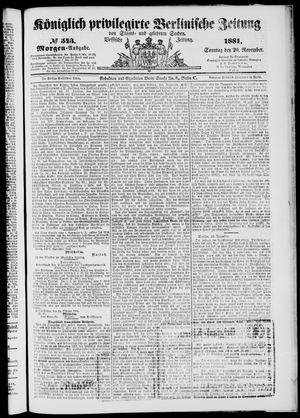 Königlich privilegirte Berlinische Zeitung von Staats- und gelehrten Sachen vom 20.11.1881