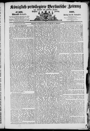 Königlich privilegirte Berlinische Zeitung von Staats- und gelehrten Sachen on Nov 25, 1881