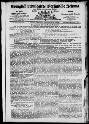 Königlich privilegirte Berlinische Zeitung von Staats- und gelehrten Sachen vom 26.11.1881
