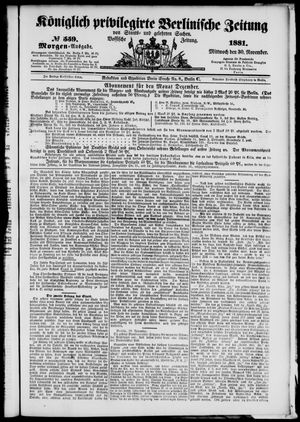 Königlich privilegirte Berlinische Zeitung von Staats- und gelehrten Sachen vom 30.11.1881