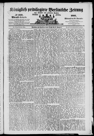 Königlich privilegirte Berlinische Zeitung von Staats- und gelehrten Sachen vom 30.11.1881