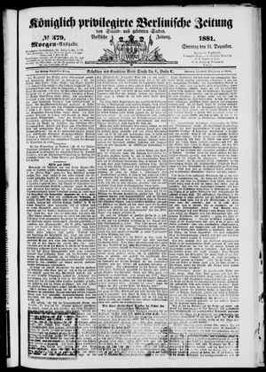 Königlich privilegirte Berlinische Zeitung von Staats- und gelehrten Sachen on Dec 11, 1881