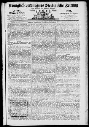 Königlich privilegirte Berlinische Zeitung von Staats- und gelehrten Sachen on Dec 15, 1881