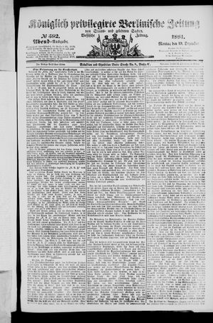 Königlich privilegirte Berlinische Zeitung von Staats- und gelehrten Sachen vom 19.12.1881
