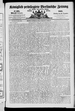 Königlich privilegirte Berlinische Zeitung von Staats- und gelehrten Sachen vom 20.12.1881