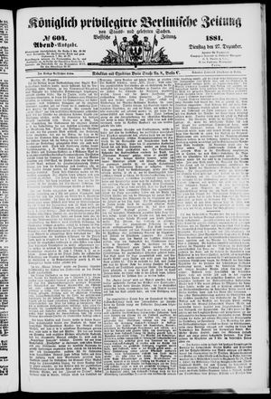 Königlich privilegirte Berlinische Zeitung von Staats- und gelehrten Sachen vom 27.12.1881