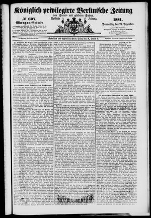 Königlich privilegirte Berlinische Zeitung von Staats- und gelehrten Sachen vom 29.12.1881