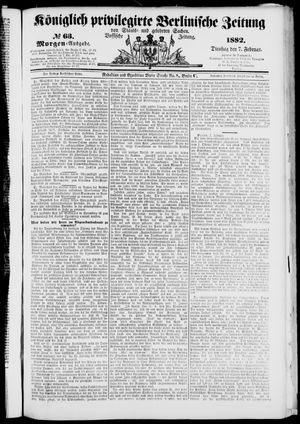 Königlich privilegirte Berlinische Zeitung von Staats- und gelehrten Sachen vom 07.02.1882