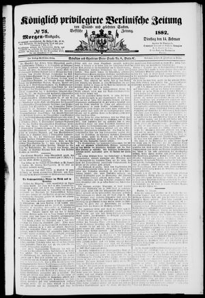 Königlich privilegirte Berlinische Zeitung von Staats- und gelehrten Sachen vom 14.02.1882