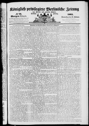 Königlich privilegirte Berlinische Zeitung von Staats- und gelehrten Sachen on Feb 16, 1882