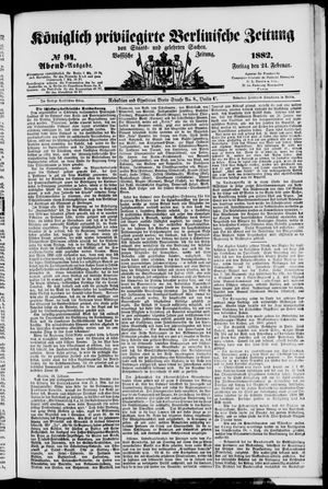 Königlich privilegirte Berlinische Zeitung von Staats- und gelehrten Sachen vom 24.02.1882