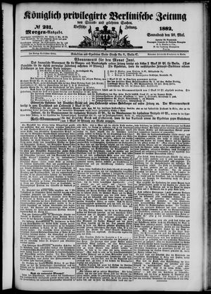 Königlich privilegirte Berlinische Zeitung von Staats- und gelehrten Sachen on May 20, 1882