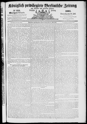 Königlich privilegirte Berlinische Zeitung von Staats- und gelehrten Sachen vom 13.07.1882