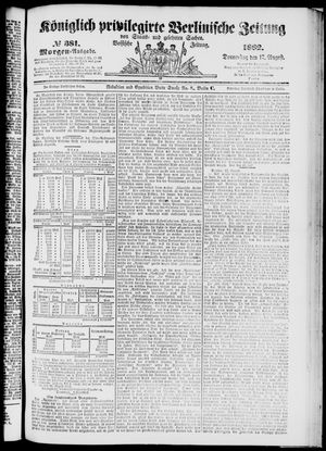Königlich privilegirte Berlinische Zeitung von Staats- und gelehrten Sachen vom 17.08.1882
