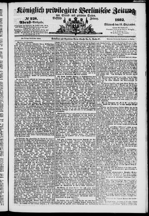 Königlich privilegirte Berlinische Zeitung von Staats- und gelehrten Sachen vom 13.09.1882