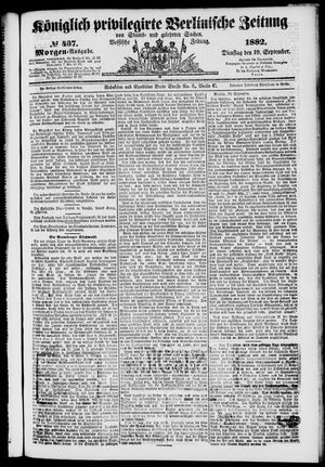 Königlich privilegirte Berlinische Zeitung von Staats- und gelehrten Sachen on Sep 19, 1882