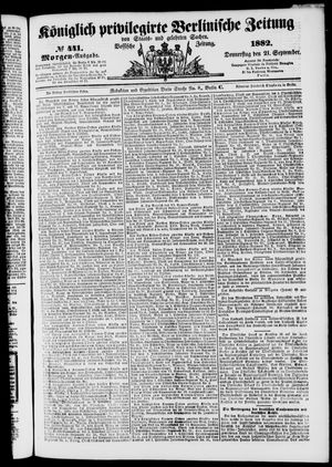 Königlich privilegirte Berlinische Zeitung von Staats- und gelehrten Sachen vom 21.09.1882