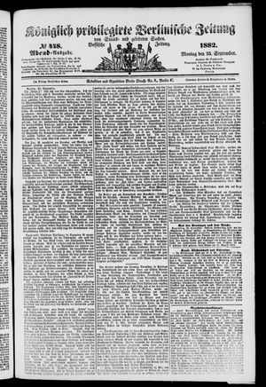 Königlich privilegirte Berlinische Zeitung von Staats- und gelehrten Sachen vom 25.09.1882