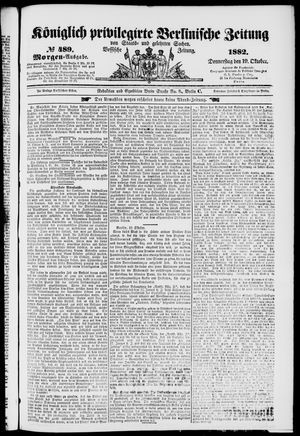 Königlich privilegirte Berlinische Zeitung von Staats- und gelehrten Sachen vom 19.10.1882