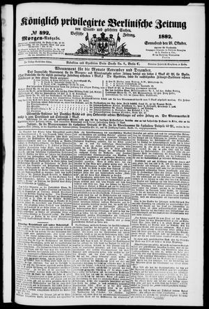 Königlich privilegirte Berlinische Zeitung von Staats- und gelehrten Sachen on Oct 21, 1882