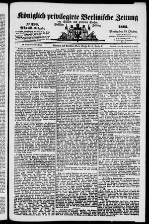 Königlich privilegirte Berlinische Zeitung von Staats- und gelehrten Sachen vom 23.10.1882