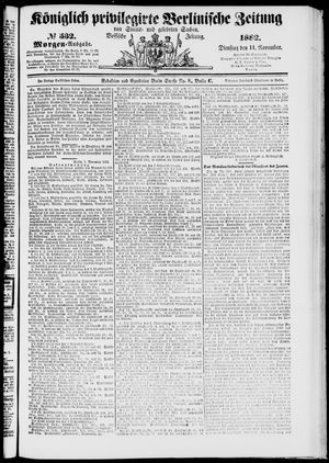 Königlich privilegirte Berlinische Zeitung von Staats- und gelehrten Sachen vom 14.11.1882