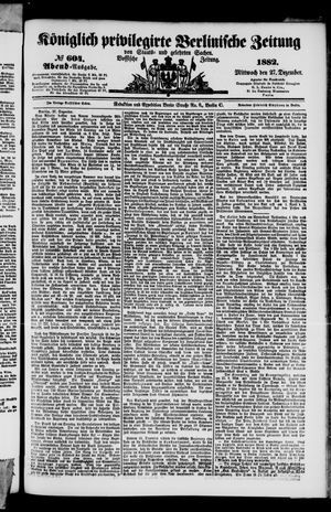 Königlich privilegirte Berlinische Zeitung von Staats- und gelehrten Sachen vom 27.12.1882