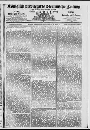 Königlich privilegirte Berlinische Zeitung von Staats- und gelehrten Sachen on Jan 18, 1883