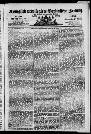 Königlich privilegirte Berlinische Zeitung von Staats- und gelehrten Sachen vom 28.02.1883