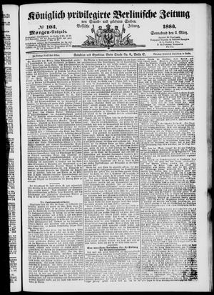 Königlich privilegirte Berlinische Zeitung von Staats- und gelehrten Sachen vom 03.03.1883