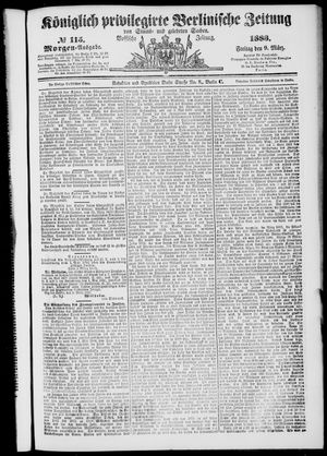 Königlich privilegirte Berlinische Zeitung von Staats- und gelehrten Sachen vom 09.03.1883