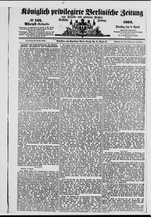 Königlich privilegirte Berlinische Zeitung von Staats- und gelehrten Sachen vom 03.04.1883