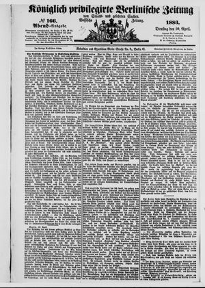 Königlich privilegirte Berlinische Zeitung von Staats- und gelehrten Sachen vom 10.04.1883
