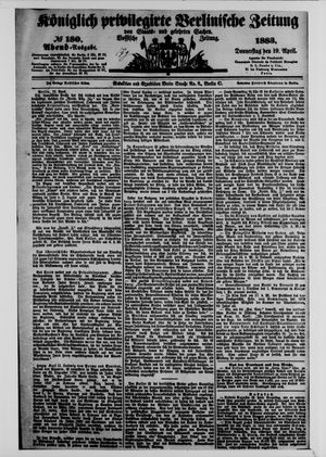 Königlich privilegirte Berlinische Zeitung von Staats- und gelehrten Sachen on Apr 19, 1883