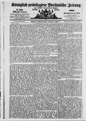 Königlich privilegirte Berlinische Zeitung von Staats- und gelehrten Sachen on Apr 21, 1883