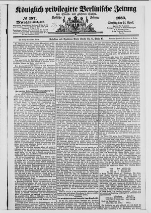 Königlich privilegirte Berlinische Zeitung von Staats- und gelehrten Sachen vom 24.04.1883