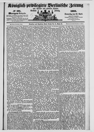 Königlich privilegirte Berlinische Zeitung von Staats- und gelehrten Sachen on Apr 26, 1883