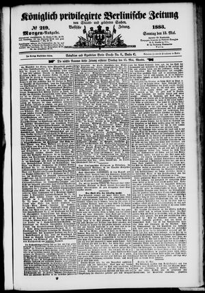Königlich privilegirte Berlinische Zeitung von Staats- und gelehrten Sachen on May 13, 1883