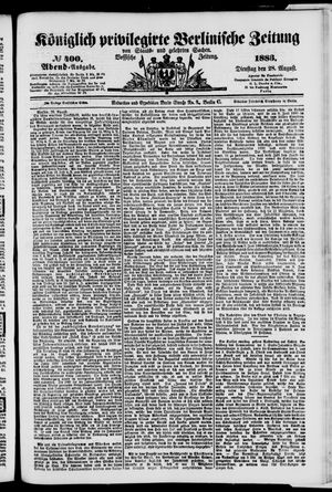 Königlich privilegirte Berlinische Zeitung von Staats- und gelehrten Sachen vom 28.08.1883