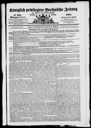 Königlich privilegirte Berlinische Zeitung von Staats- und gelehrten Sachen vom 31.08.1883