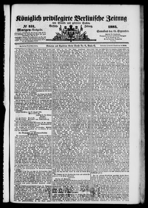 Königlich privilegirte Berlinische Zeitung von Staats- und gelehrten Sachen vom 15.09.1883