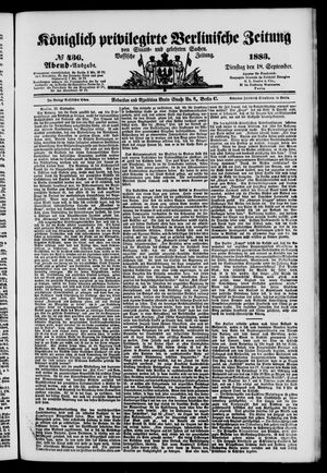 Königlich privilegirte Berlinische Zeitung von Staats- und gelehrten Sachen vom 18.09.1883