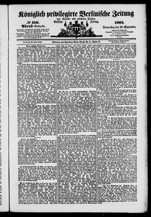 Königlich privilegirte Berlinische Zeitung von Staats- und gelehrten Sachen vom 20.09.1883