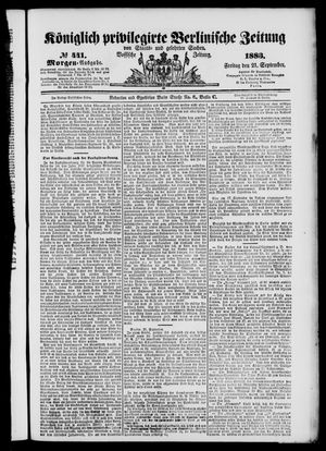 Königlich privilegirte Berlinische Zeitung von Staats- und gelehrten Sachen vom 21.09.1883