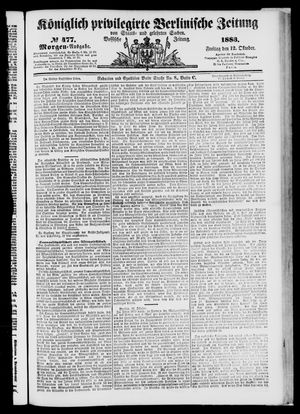 Königlich privilegirte Berlinische Zeitung von Staats- und gelehrten Sachen vom 12.10.1883