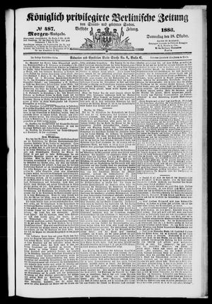 Königlich privilegirte Berlinische Zeitung von Staats- und gelehrten Sachen vom 18.10.1883