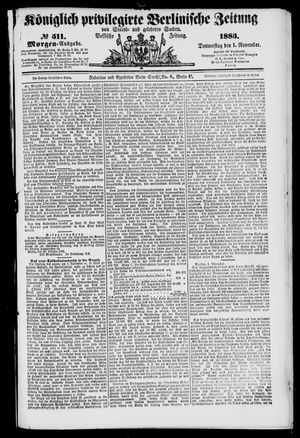 Königlich privilegirte Berlinische Zeitung von Staats- und gelehrten Sachen vom 01.11.1883
