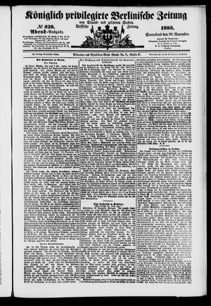 Königlich privilegirte Berlinische Zeitung von Staats- und gelehrten Sachen vom 10.11.1883